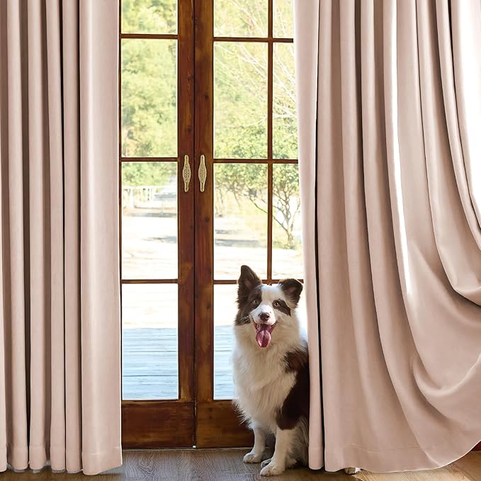 jinchan Chenille Blackout Curtains 108 Inches Long Light Pink Thermal Insulated Curtains for Living Room Bedroom 2 Panels Triple Weave Noise Reducing Drapes Girls Room Curtains Back Tab 50x108 Inch