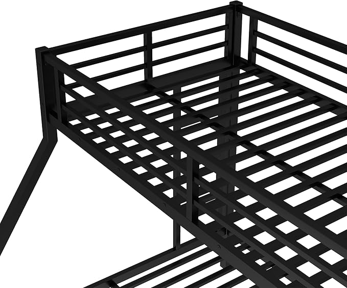 Upgraded Version Thicken Stronger Metal Heavy-Duty Twin XL Over Queen Bunk Bed with Twin Size Trundle, Twin Over Queen Bunk Bed for Adults with Ladders, Easy Assemble (Twin XL/Queen)