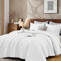 Cali King Quilt Set with Shams Lightweight Quilted Bedspread Coverlet Thin Comforter Bed Cover Vintage Washed Quilted Blanket for All Season, Brushed Microfiber Diamond Stitching, White, 111"x92"