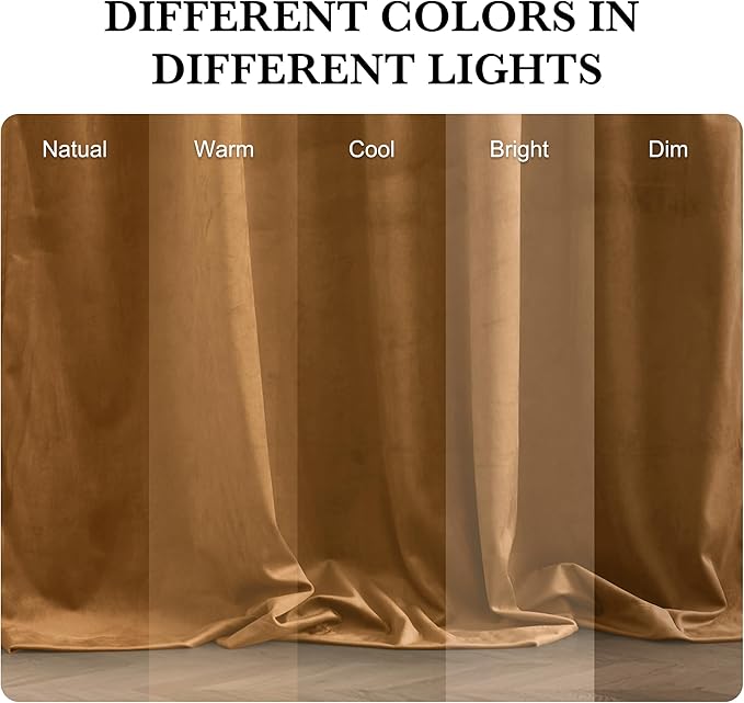RYB HOME Luxurious Bronze Velvet Curtain Panels for Living Room Bedroom, Heavy Duty Thermal Insulated Floor-Length Back Tab Velvet Drapes for Vintage Decor, 52" W x L96 L, 2 Panels Set