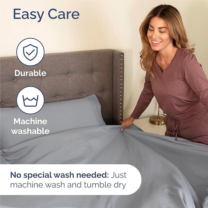 Twin XL 4 Piece Sheet Set - Cooling, Comfy & Breathable - Hotel Luxury Bedding, Includes Fitted Sheet for Women, Men, Kids & Teens - 1 Flat, 1 Fitted Sheet, 2 Pillowcases w/Deep Pockets - Steel Blue