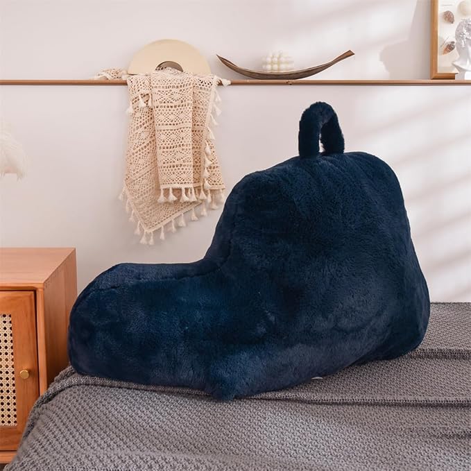 Holawakaka Large Reading Pillow for Sitting up in Bed Sofa Kids Teens, Backrest Pillow with Arms for Boys Girls Women Petites, Back Support Cushion for Couch Floor Nursery Playroom (Navy)