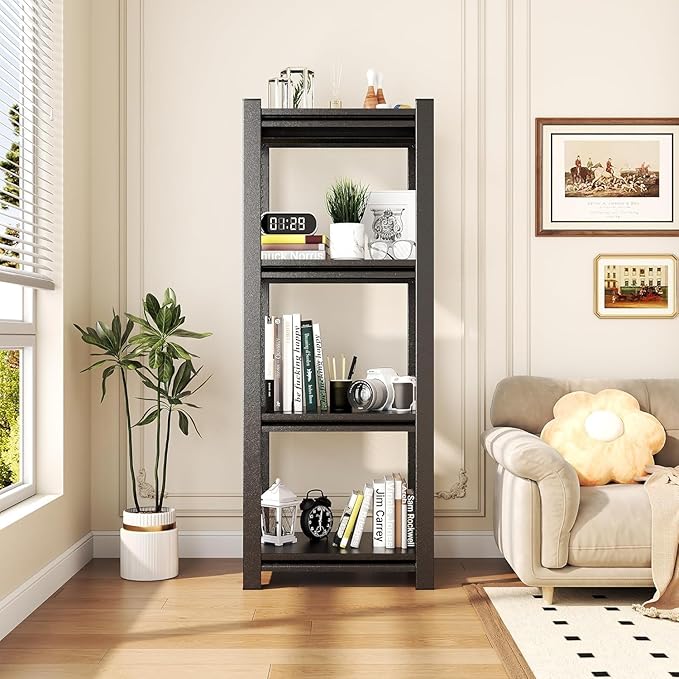 Storage Shelves, Garage Metal Shelving Unit, Adjustable, Double-Layer Column with Reinforced Ribs, Heavy-Duty, Capable of Bearing 600-3600 lbs (Black, 24 * 14 * 59, 4-Tier)