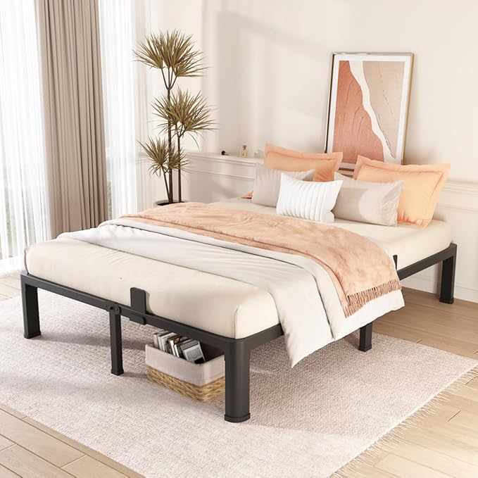 FUIOBYVV 12 Inch California King Bed Frame with Round Corner Edge Legs 3500 lbs Metal Heavy Duty Steel Slats Support No Box Spring Needed Platform Noise Free Easy Assembly