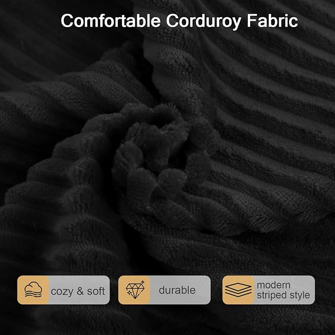 MeMoreCool Stuffed Pouf Ottoman Foot Rest Square, Corduroy Floor Pouf Foot Stool with Foam Chunk Filling, Soft Stuffed Ottoman Footrest for Living Room, Black
