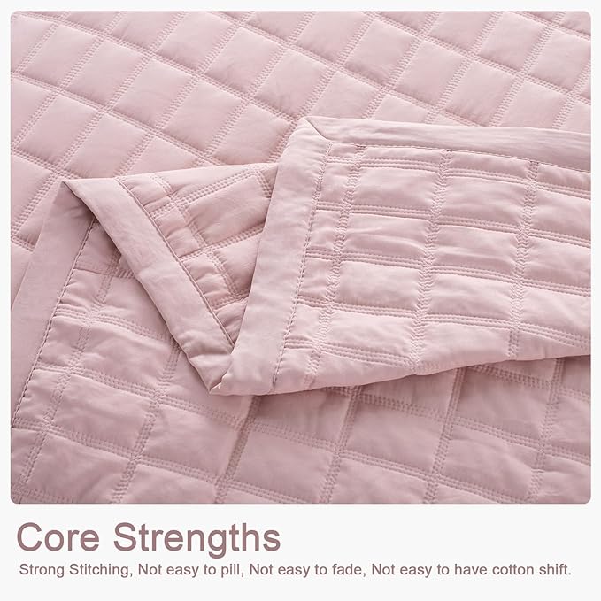 Oversized King Quilt Set 112"x106" – Soft Washed 3-Layer Lightweight California King Bedspread, Minimalist Nordic Design, All-Season Spring & Summer Quilt Set (1 Quilt + 2 Pillow Shams), Blush Pink