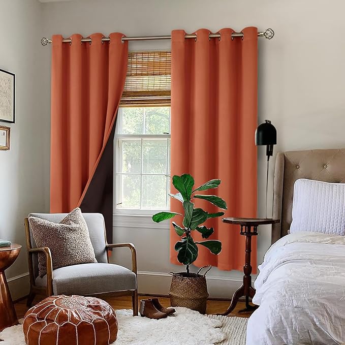 BGment Thermal Insulated 100% Blackout Curtains 72 Inch Length 2 Panels, Total Light Blocking Curtains for Bedroom, Grommet Window Drapes with Thick Black Liner, 52 Inch Wide Each Panel, Terracotta