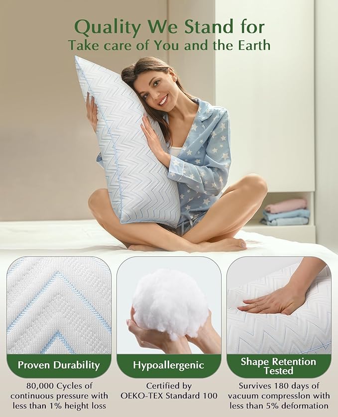 DIORIS Pillows Queen Size Set of 2 - Cooling Luxury Hotel Collection Bed Pillows for Sleeping, Breathable Medium Firm Down Alternative Microfiber Filled Pillows for Back, Stomach Sleepers
