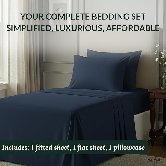 Egyptian Cotton Twin XL Size Sheets Set, Dark Denim