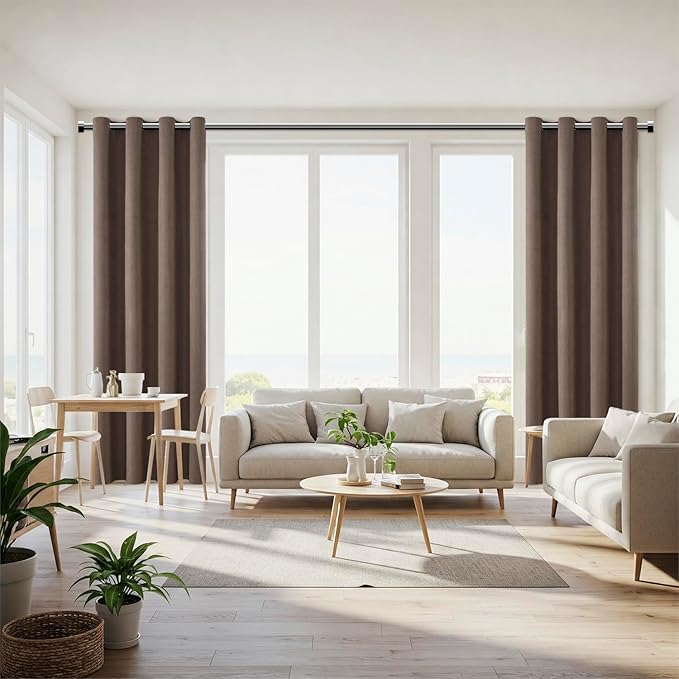 ChrisDowa 100% Blackout Brown Solid Curtains 45 Inches Long 2 Panels for Bedroom Living Room,Farmhouse Room Darkening Thermal Insulated Soundproof Grommet Top Window Treatment Drapes,52x45