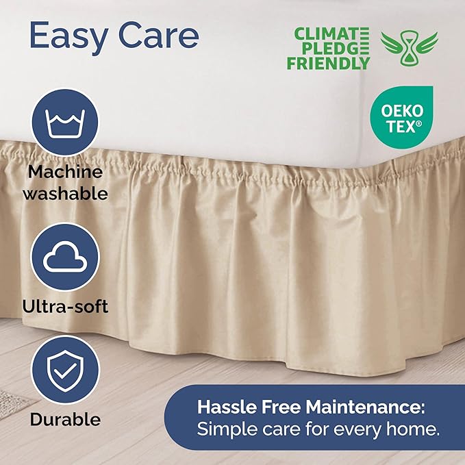 Wrap Around Dust Ruffle Bed Skirt - Cream - for Full Size Beds with 18 Inch Drop - Easy Fit Elastic Strap - Adjustable Pleated Bedskirt w/Brushed Fabric - Wrinkle Free - for Women, Men, Kids & Teens