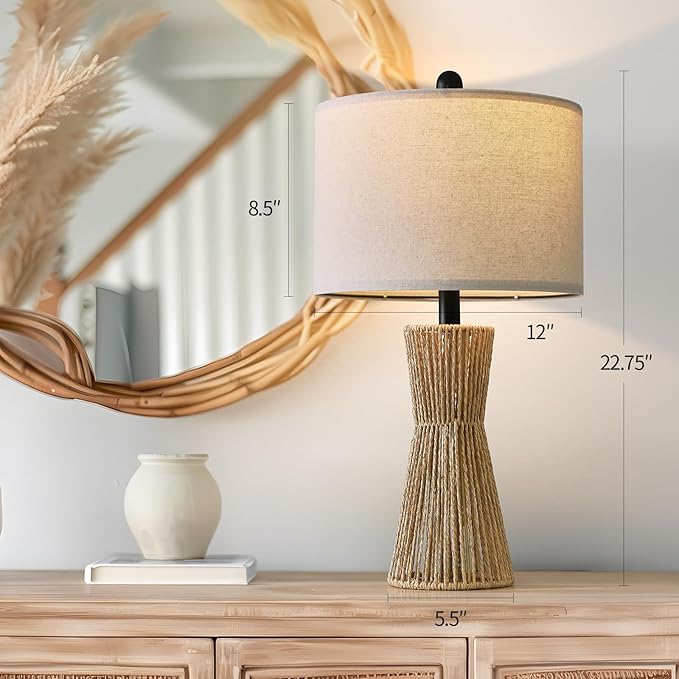 OYEARS 22.5" Table Lamps for Living Room,Boho Lamps Set of 2 for Bedrooms, Bedside Lamp for Nightstands, Rattan Lamp, Farmhouse Table Lamp for Room Decor, End Table, Retro, Brown（Not Include Bulbs）