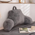 Holawakaka Standard Faux Fur Bed Rest Pillow with Arms, Artificial Rabbit Fur Reading Pillows Perfect for Adults, Teens, Kids, Pregnancy Lumbar & Head Neck Coccyx Lower Back Support Cushion (Grey)
