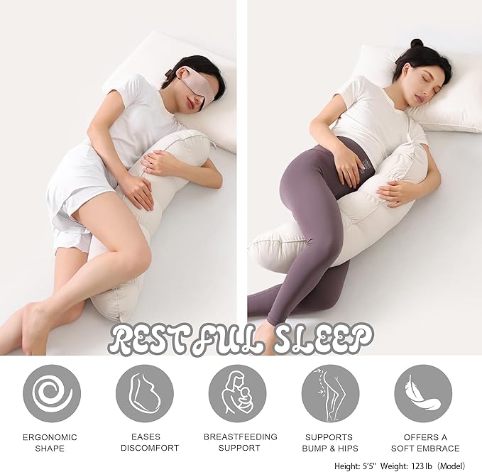 Peallow(Pat. Pend) – Long Round Body Pillow for Adults, Bolster Pillow for Sleeping, Soft and Supportive Pillow for Sleeping & Lumbar Support (Misty White, 29.5")