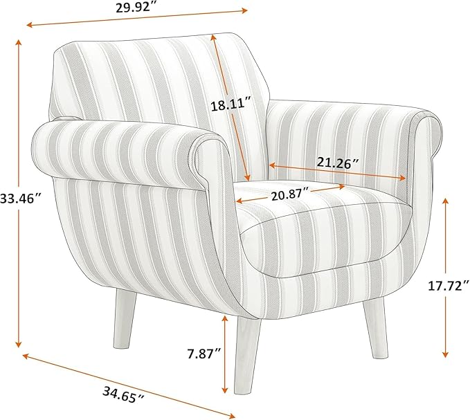 VANOMi Mid-Century Accent Chair with Stripe Pattern, Modern Linen Fabric Armchair with Wood Legs, Club Chair for Living Room, Comfy Upholstered Side Chairs for Bedroom, Reading, Small Place (Red)