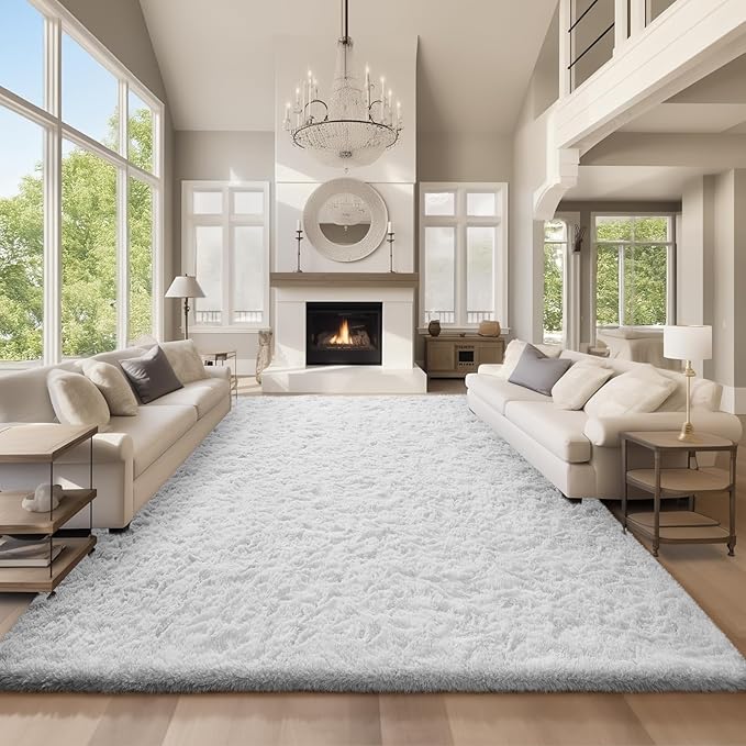 Ophanie Area Rugs 9x12 Living Room, Large White Bedroom Carpet, Big Shag Indoor Thick Soft Nursery Rug, Fluffy Carpets for Boy and Girls Room Dorm Home Decor Aesthetic