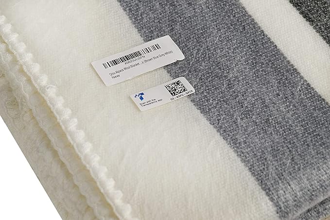 QISU Alpaca Wool Blanket Throw | Large, Beautiful, Warm, Stripe | 85 x 65 inches | Ultra-Soft, Hypoallergenic and Breathable | Non-Itchy or Scratchy Fabric (Brown Blue Grey White)