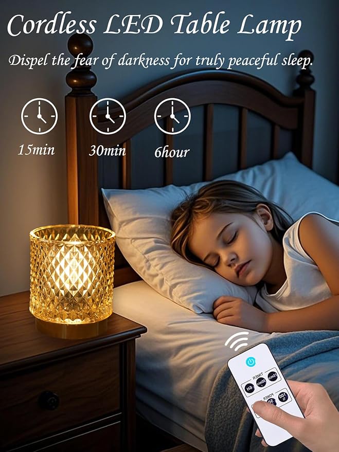 Battery Operated Lamp - Stylish Small Lamps Decorative with Timer & 3 Light Modes, No Plug in Lamps Cordless Battery Table Lamps for Bedroom/Bathroom/Fireplace(with Remote Control)