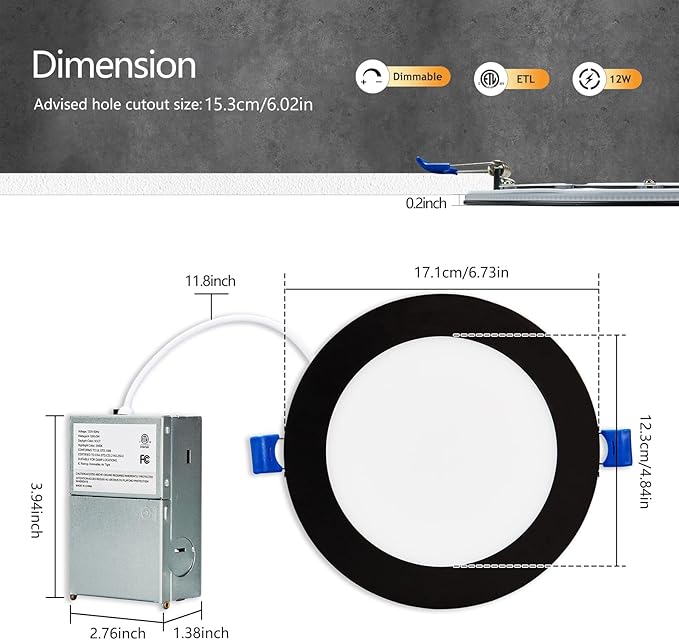 CycevSun 24 Pack Black Recessed Lights 6 Inch with Night Light, Canless Ultra Thin Wafer Downlight Indoor Outdoor Exterior Soffit, Dimmable & 5 Color Selectable, 12W, ETL Listed