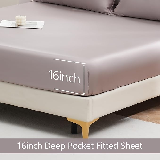 Linen World King Size 400TC Cooling Bed Sheet Set - 100% Organically Grown Viscose Sheets, Silky Soft & Breathable, Deep Pocket Fits Up to 16", 4-Piece Sheets with Pillowcases, Mauve
