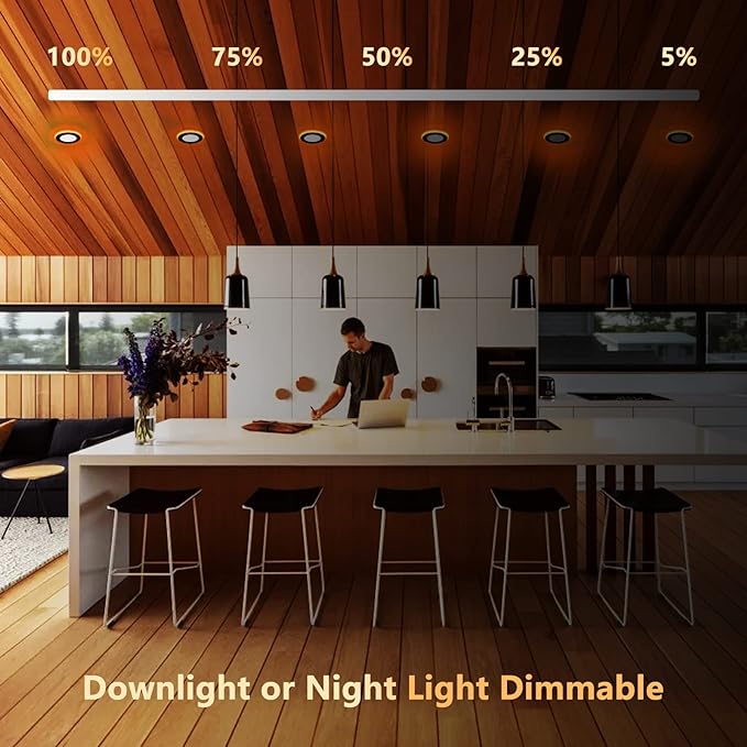 CycevSun 4 Inch Black Recessed Lights with Night Light, Dimmable & 2700K/3000K/3500K/4000K/5000K Selectable, 9W, ETL, IC Rated, 12 Pack