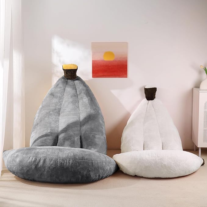 Banana Bean Bag Chair with Ottoman, Floor Sofa Bed with Footrest, Comfy Convertible Lounger for Adults, Plush Couch for Bedroom, Living Room or Dorm, L-Grey