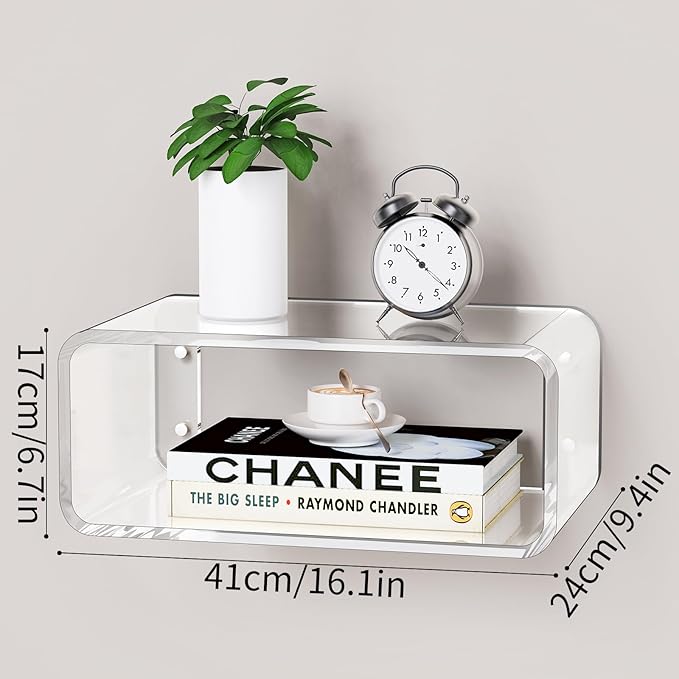 Acrylic Floating Nightstand, Bedside Table, Nightstand Shelf Wall Mounted Bedside Shelf (Clear, Small)