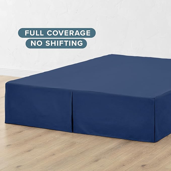 Bare Home Full Bed Skirt - 15-Inch Tailored Drop Easy Fit - Bed Skirt for Beds - Center & Corner Pleats (Full, Dark Blue)