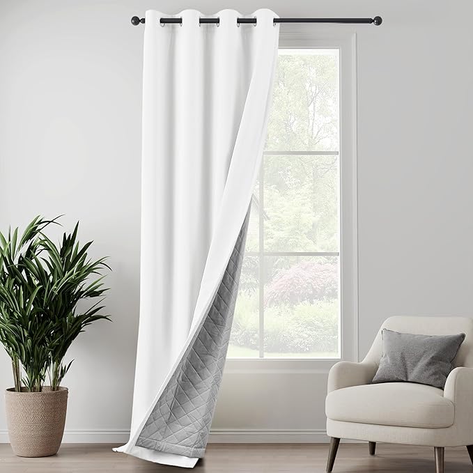 Extra Long 100% Blackout Curtains 3-in-1 Heavy Duty Soundproof Curtains Thermal Insulation Drapes Doorway Heat Insulating Curtains for Bedroom Living Room (1 Panel, White, 50" x 120")