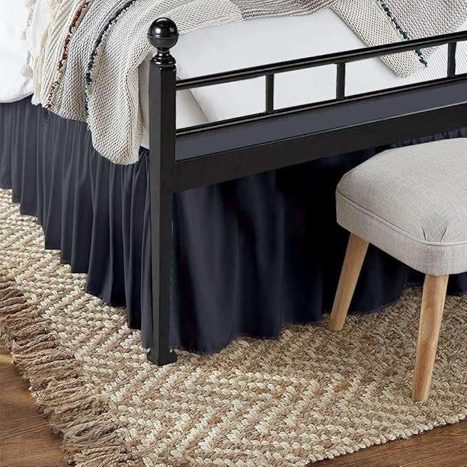 Dark Grey Solid Ruffled Bed Skirt Twin-20 Inch Drop Split Corner, Microfiber Bedskirt with Platform Three Sided Coverage
