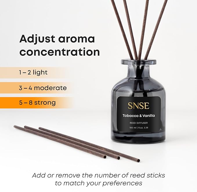 SNSE Tobaco & Vanilla Perfumed Reed Diffuser Set - Premium Reed Diffusers for Home with Diffuser Reeds, Luxurious Gift Aroma, Sophisticated Scent, Ideal for Relaxation, Elegant Home Fragrance