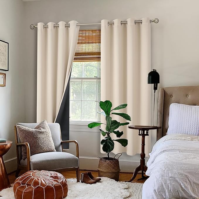 BGment Thermal Insulated 100% Blackout Curtains 72 Inch Length 2 Panels, Total Light Blocking Curtains for Bedroom, Grommet Window Drapes with Thick Black Liner, 52 Inch Wide Each Panel, Champagne