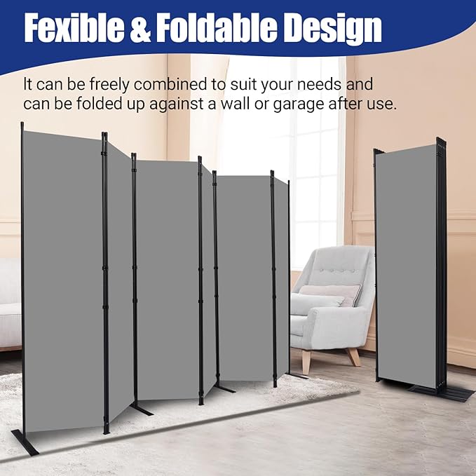Room Divider and Folding Privacy Screens 6 Panel, 11 Ft Wide Room Partitions Dividers, Portable Room Divider Screen for Room Separtition, Folding Wall Dividers for Home, Office, Bedroom, Studio Grey