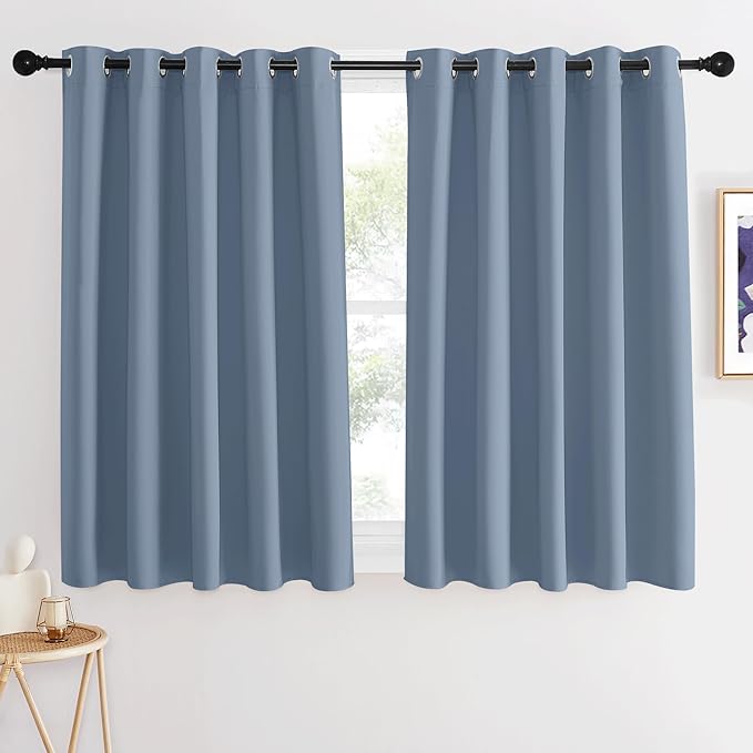 NICETOWN Blackout Cafe Curtain 54 inches Long - Thermal Insulated Grommet Room Darkening Window Treatment Voice Reducing for Kitchen/Cafe (Stone Blue, 1 Panel, W66 x L54)