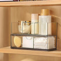 Medicine Cabinet Organizer 2 Pack, Stackable Storage Drawers with Removable Divider, Make Up Organizer for Bathroom Mirror Cabinets, Vanity, Closet, Countertop - Clear