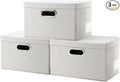 PRANDOM Storage Boxes with Lids [3-Pack] Linen Fabric Foldable Storage Bins Organizer Containers Baskets Cube with Cover for Closet Office Nursery Beige（11.4X8.6X6.7