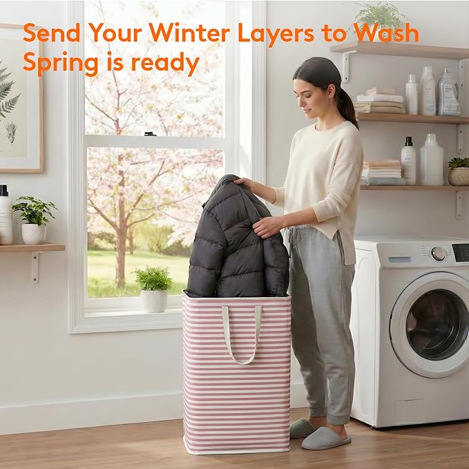 Lifewit 2 Pack Laundry Hamper Large Collapsible Laundry Baskets, Freestanding Waterproof Clothes Hamper with Easy Carry Handles in Laundry Room Bedroom Bathroom College Dorm for Adults, Pink, 2 x 80L