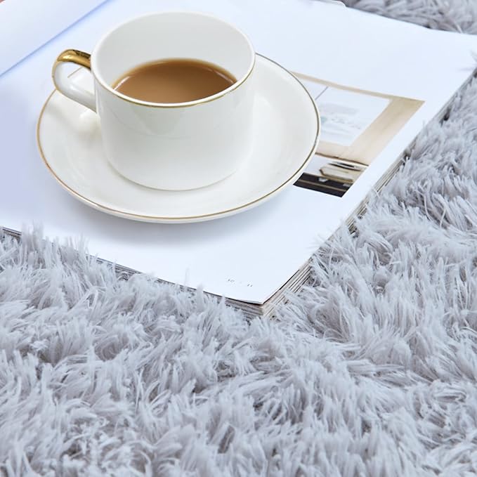 duduta Grey Fluffy Round Rug 4x4 ft, Shag Fuzzy Plush Circle Throw Rug for Nursery Bedroom Living Room Home Decor