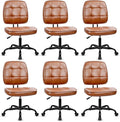 CLATINA Armless Home Office Chair with Lumbar Support and Wheels, Small PU Leather Ergonomic Low Back Desk Chairs No Arms, Adjustable Height 360° Swivel Rolling Computer Task Chair, Brown, 6 Pack