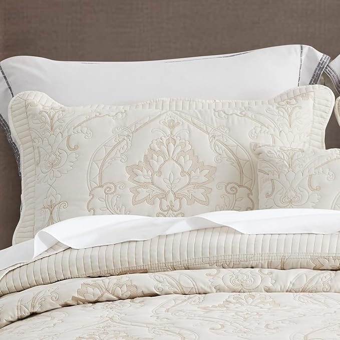 CHIXIN Microfiber King Pillow Shams Set of 2 - Quilted Decorative Pillow Covers - Ivory-Yellow - Size (20" x 36")