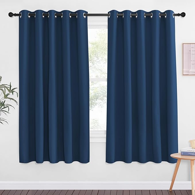 NICETOWN 66 Inch Long Blackout Curtains for Bedroom Living Room, Thermal Insulated Room Darkening Curtains, Light Blocking Blackout Drapes for Bedroom, 66" W x 66" L, 1 Panel, Moroccan Blue