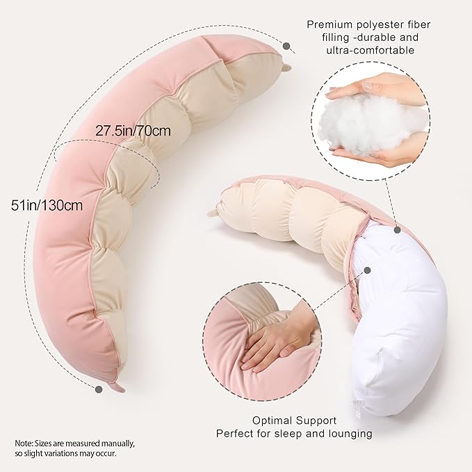 Peallow(Pat. Pend) – Long Round Body Pillow for Adults, Bolster Pillow for Sleeping, Soft and Supportive Pillow for Sleeping & Lumbar Support(Blush Pink,39")