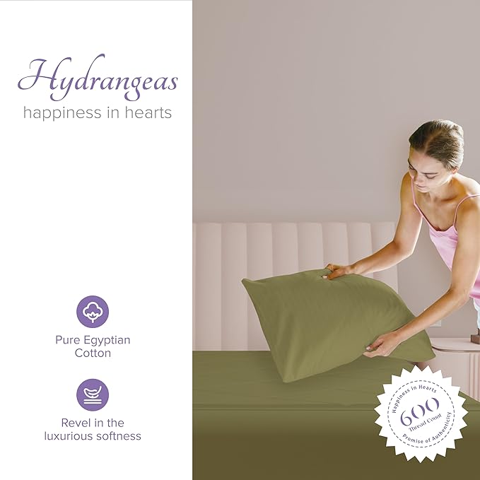Carressa Linen 100% Egyptian Cotton King Size Pillow Cases Set of 2 - Luxury 600 Thread Count King Pillowcases (Sage Green), Silky Soft, Cooling, Breathable Sateen Weave Hotel Quality Bed Pillow Cover