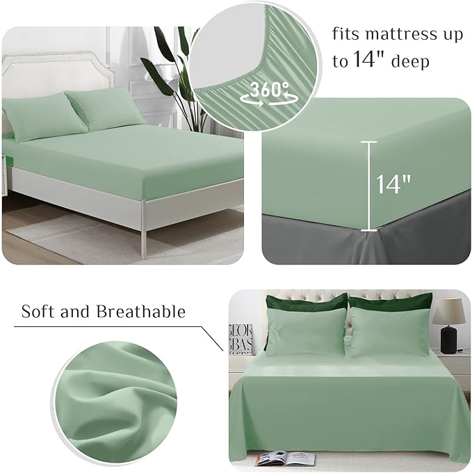 JOLLYVOGUE King Comforter Set, Ultra-Soft Bed in a Bag King Size 7 Pieces, Oeko-TEX Certified Bedding Set with Down Alternative Comforter, Sheets, Pillowcases & Shams, Dark Green & Light Green