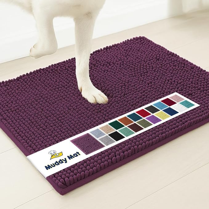 Muddy Mat® AS-SEEN-ON-TV Highly Absorbent Microfiber Door Mat and Pet Rug, Non Slip Thick Washable Area and Bath Mat Soft Chenille for Kitchen Bedroom Indoor and Outdoor - Dark Purple 48" x 60"