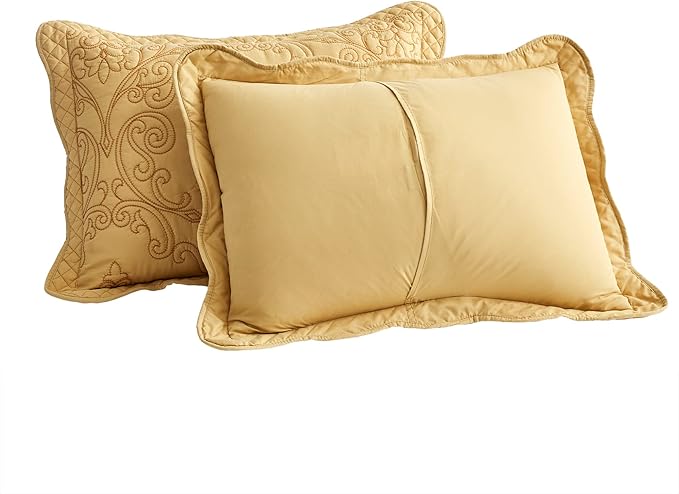 CHIXIN Microfiber King Pillow Shams Set of 2 - Decorative Quilted Pillow Covers - Honey-Gold - Size (20" x 36")