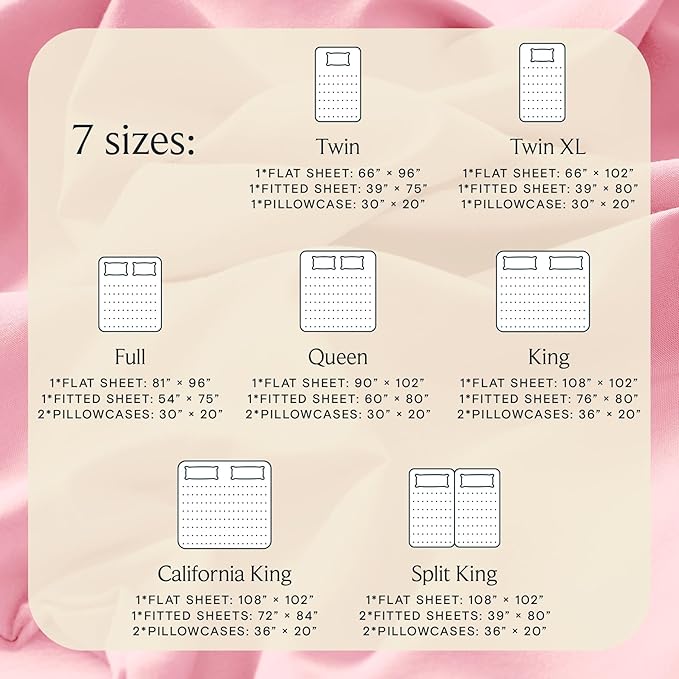 LuxClub 5 PC Split King Sheet Set, Deep Pockets Wrinkle Free Cooling Bed Sheets Hotel Bedding for Women, Men, Includes 1 Fitted Sheet, 1 Flat Sheet and 2 Pillowcases-Baby Pink