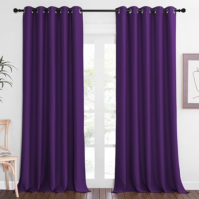 NICETOWN Blackout Curtains 84 Inch Length, Thermal Insulated Curtains for Bedroom Grommet Energy Saving Room Darkening Drapes for Living Room Window, 1 Panel, Royal Purple, 66" W x 102" L