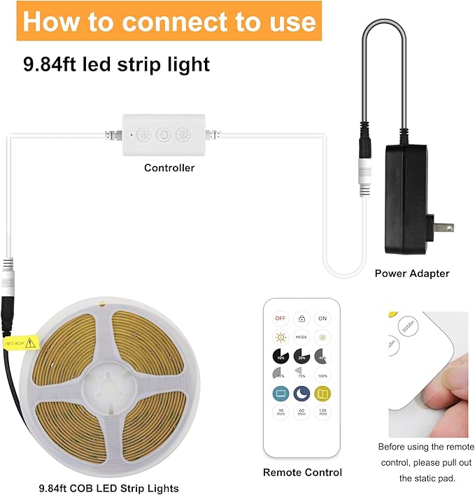 9.84ft Smart COB LED Strip Lights, 24V Warm White 2700K Dimmable LED Light Strips, High Bright LED tape light with Power Supply and app Control LED lights for TV,mirror, Kitchen Cabinet, Shelf