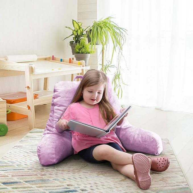 Nestl Reading Pillow with Shredded Memory Foam, Designed for Sitting Up in Bed and Couch, Back and Arms Adjustable Support for Adult & Teens Backrest Pillows for Reading, with Washable Cover Lavender
